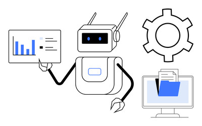 robot analyzing data and managing files vector image