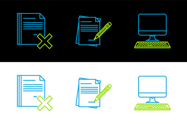 set line computer monitor with keyboard delete vector image