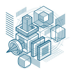 isometric abstraction with lines and different vector image