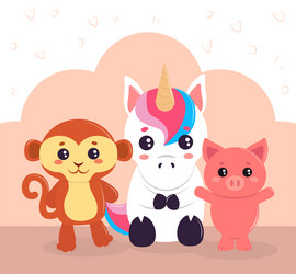 Kawaii unicorn and animals vector