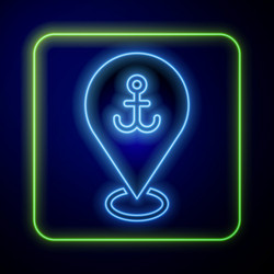 glowing neon map pointer with anchor icon vector image