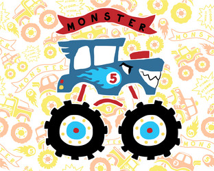 Monster truck cartoon on seamless pattern trucks vector