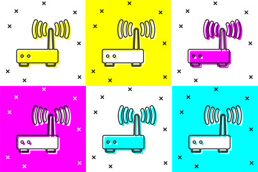 Set router and wi-fi signal icon isolated on color vector