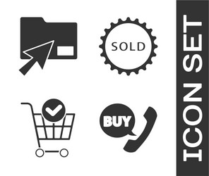 set phone and speech bubble with buy cursor click vector image