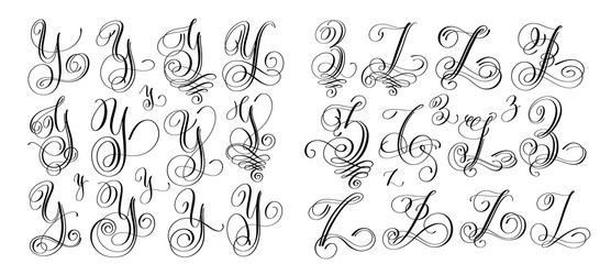 calligraphy letters set y and z script font vector image
