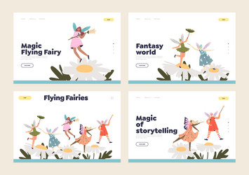 magic flying fairies set landing pages vector