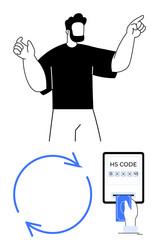 man pointing up circular flow arrows and hand vector image