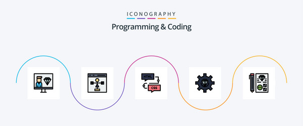 programming and coding line filled flat 5 icon vector