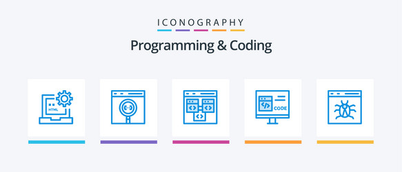 programming and coding blue 5 icon pack including vector image
