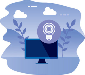 desktop computer device with bulb light vector image