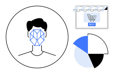 facial recognition in e-commerce with data vector image