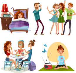 Good day with friends 4 icons vector