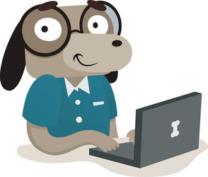 Nerd dog using a computer vector