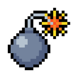 Pixel 8-bit bomb object as video game style vector