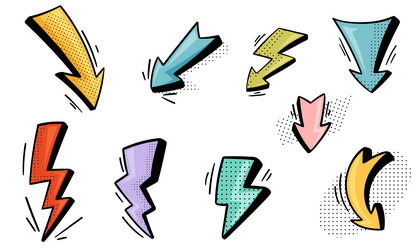 arrow and lightning flash with pointed end doodle vector image