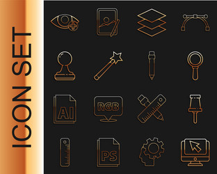 Set line computer monitor and cursor push pin vector