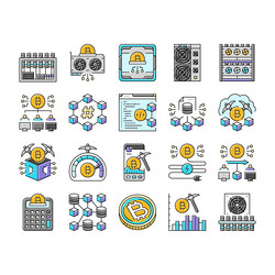 cryptocurrency mining blockchain icons set vector image