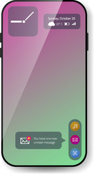 gradient mobile interface with clock widget vector image