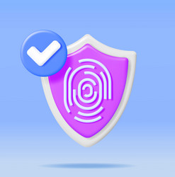 3d fingerprint in shield with checkmark vector