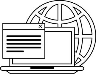 Computer with documents and globe in black vector