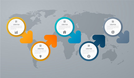 Business infographics timeline with 5 circles vector