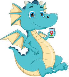 cartoon dragon holding smartphone vector