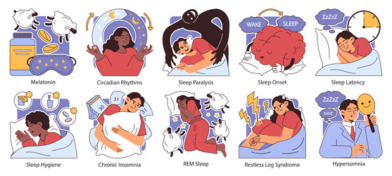 insomnia set diverse characters suffering from vector image