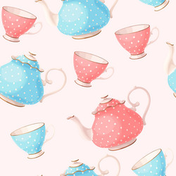 Seamless teapots cups and flowers Royalty Free Vector Image