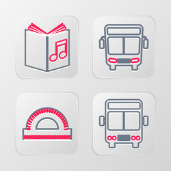 set line bus protractor grid and audio book icon vector image