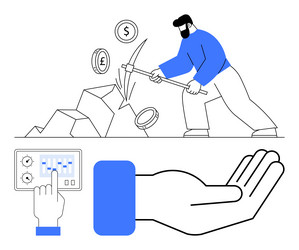 mining resources with tools and analyzing data vector image