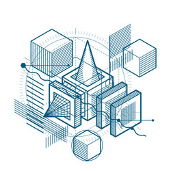 isometric abstraction with lines and different vector image