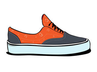 pair of sneakers a side view in orange color vector