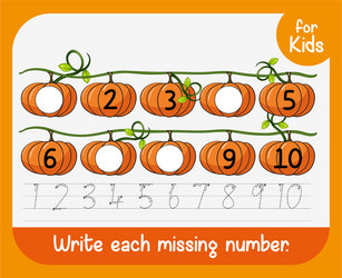 write each missing number worksheet vector image