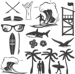 Surfing Icon Set - Black & White Vector Image