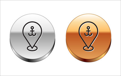 Black line map pointer with anchor icon isolated vector