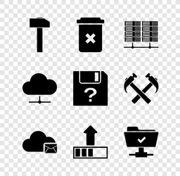 set hammer trash can server data web hosting vector image