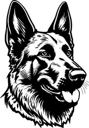 German Shepherd Icon - Black & White Vector Image