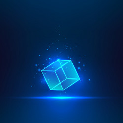 Glass transparent cube illuminated by spotlights Vector Image