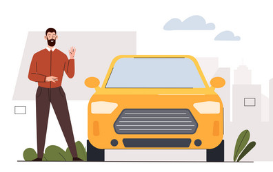 man with yellow car vector