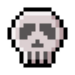 pixel 8-bit skull object as video game style vector