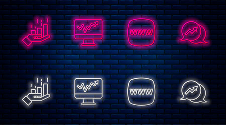 set line monitor with graph chart website vector image