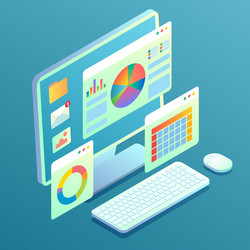 web analytics concept desktop computer vector image