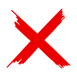 Cross sign x icon red sketch mark grunge brush vector