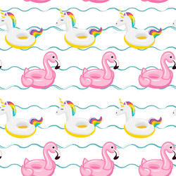 Seamless pattern flamingo and unicorn inflatable vector