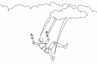 continuous one line drawing robot falling from vector image