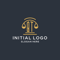 qt initial with scale of justice logo design vector image