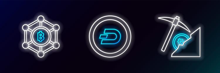 set line cryptocurrency cloud mining blockchain vector image