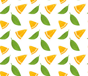 slices of triangular oranges with leaves vector