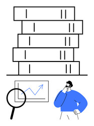 man analyzing data with books chart vector image