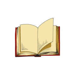 Open red book in vintage sketch style vector